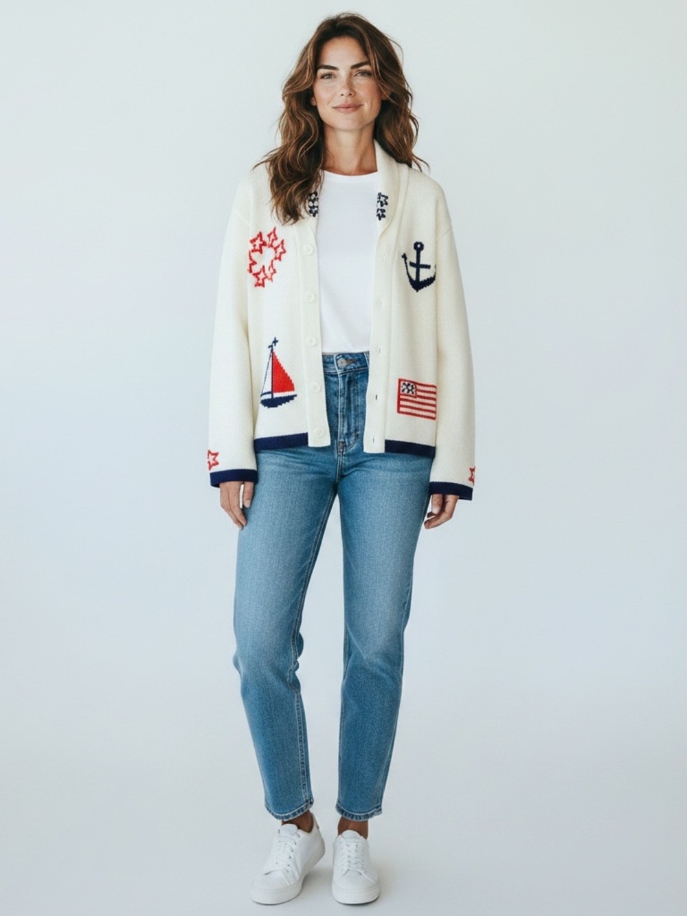 EXCLUSIVELY FOR CARINA Vintage Made In Republic Of Korea Nautical Cardigan L